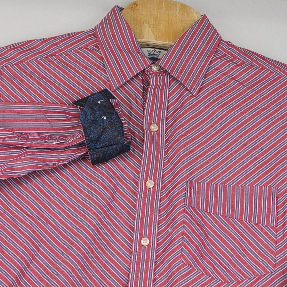 R&G London New York Men's Shirt Large Red Blue Stripe Pocket Cotton‎ Blend
